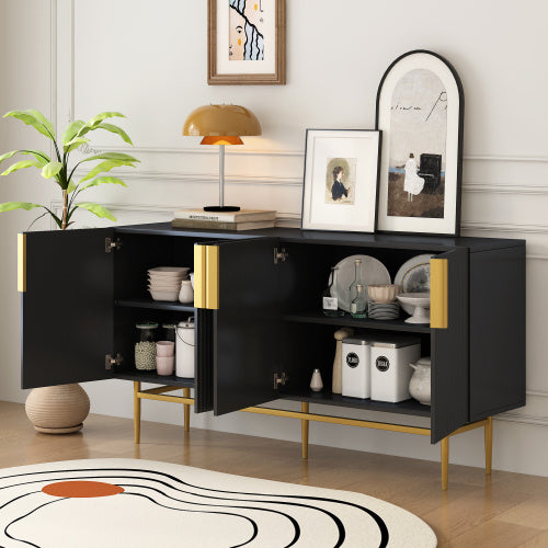 US Local Modern And Elegant 4-door Sideboard Buffet Cabinet With Gold Metal Handle