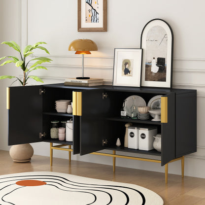 US Local Modern And Elegant 4-door Sideboard Buffet Cabinet With Gold Metal Handle