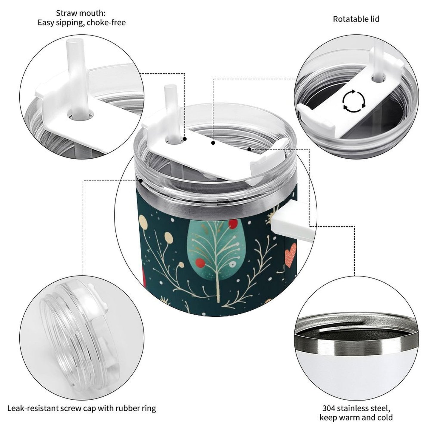 PHDT00206 POD US Local Tumbler 40 oz Large Capacity Car Cup Christmas Tree, Snowflakes