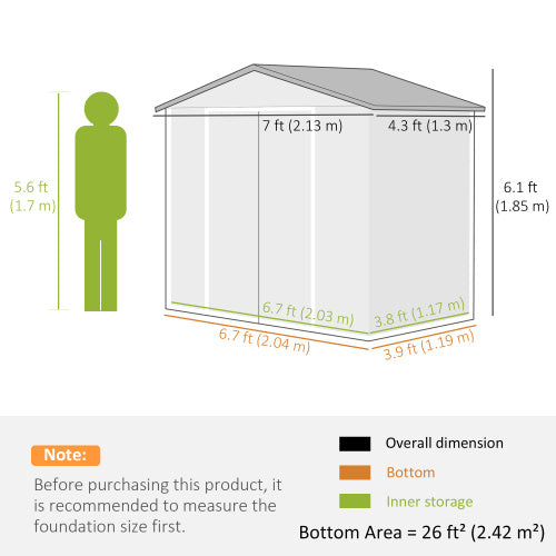 UK Local Outsunny 7 X 4ft Metal Garden Storage Shed With Vents, Floor Foundation Kit And Lockable Double Doors, Light Brown