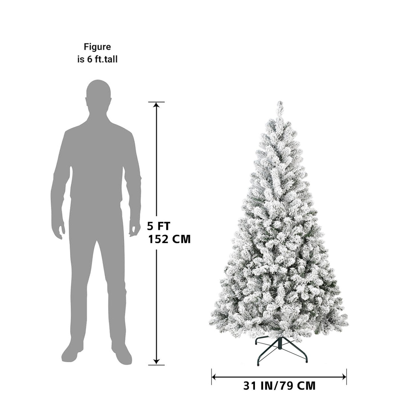 US Local 5 ft Flocked Christmas Tree Artificial Snowy Holiday Tree With 407 Branches