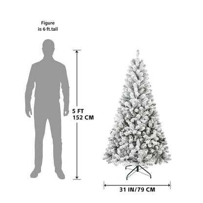US Local 5 ft Flocked Christmas Tree Artificial Snowy Holiday Tree With 407 Branches