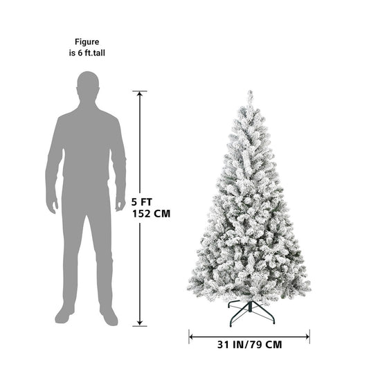 US Local 5 ft Flocked Christmas Tree Artificial Snowy Holiday Tree With 407 Branches