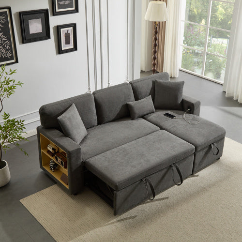 UK Local Corner Sofa Bed Corner Couch L-Shaped Sofa Bed Extendable, Bed Box And Integrated Shelf,