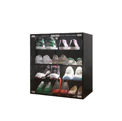 US Local 4-layer Black Shoe Cabinet With LED Lights And Bluetooth Control