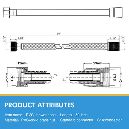 US Local 59 Inch Extra Long Smooth Handheld Shower Hose - Cannot Be Shipped On Weekends, Please Order With Caution