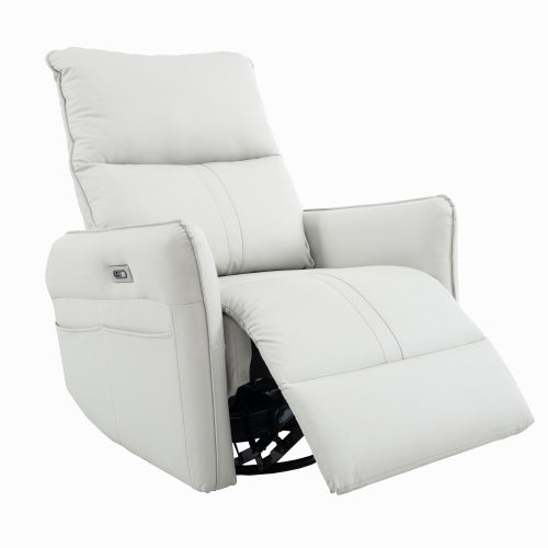 US Local 270 Power Swivel Rocker Recliner Chair, PU Leather Electric Glider Reclining Sofa With USB Ports, Power Swivel Glider, Rocking Chair,Nursery Recliners For Living Room Bedroom  Light Gray  270Swivel
