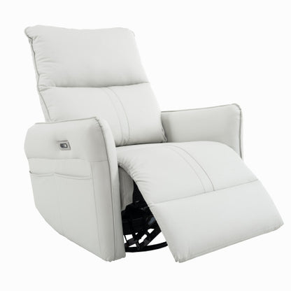 US Local 270 Power Swivel Rocker Recliner Chair, PU Leather Electric Glider Reclining Sofa With USB Ports, Power Swivel Glider, Rocking Chair,Nursery Recliners For Living Room Bedroom  Light Gray  270Swivel