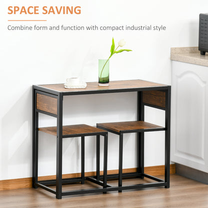 US Local Industrial Dining Table Set For 2 Compact Kitchen Table And Chairs Rustic Brown For Small Spaces