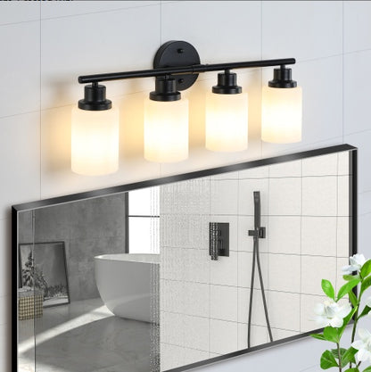 US Local 24 Modern 4-Light Vanity Bathroom Mirror Light, Frosted White Glass With Black Iron Frame, Contemporary Wall Sconce For Bedroom, Bathroom, And Dressing Room Bulb Not Included