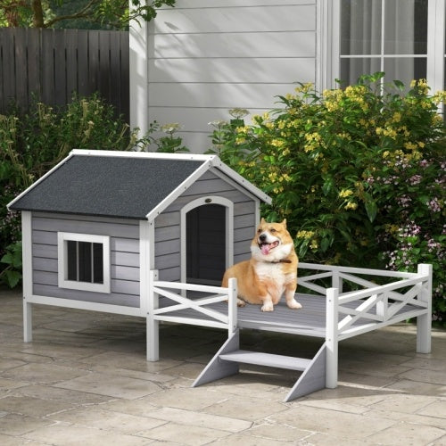 UK Local PawHut Small Medium Dog House With Porch, Grey