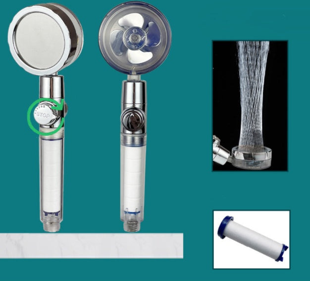 Turbo Propeller Shower Head Water Saving High Preassure Flow 360 Degrees With Fan Extension Showerhead Rainfall With Holder