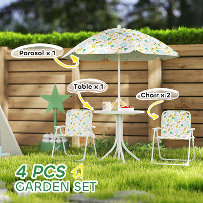 US Local Kids Picnic Table And Chair Set, Outdoor Activity Table With Foldable Chairs, Removable Umbrella For Backyard, White