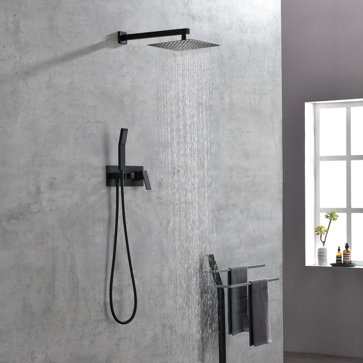 US Local Brass Matte Black Shower Faucet With Shower System, 10 Inch Shower Head And Handheld Spray Bathroom Deluxe Faucet Combination