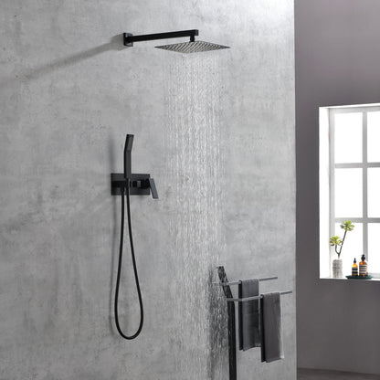US Local Brass Matte Black Shower Faucet With Shower System, 10 Inch Shower Head And Handheld Spray Bathroom Deluxe Faucet Combination