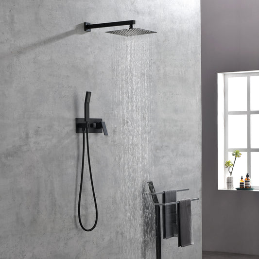 US Local Brass Matte Black Shower Faucet With Shower System, 10 Inch Shower Head And Handheld Spray Bathroom Deluxe Faucet Combination