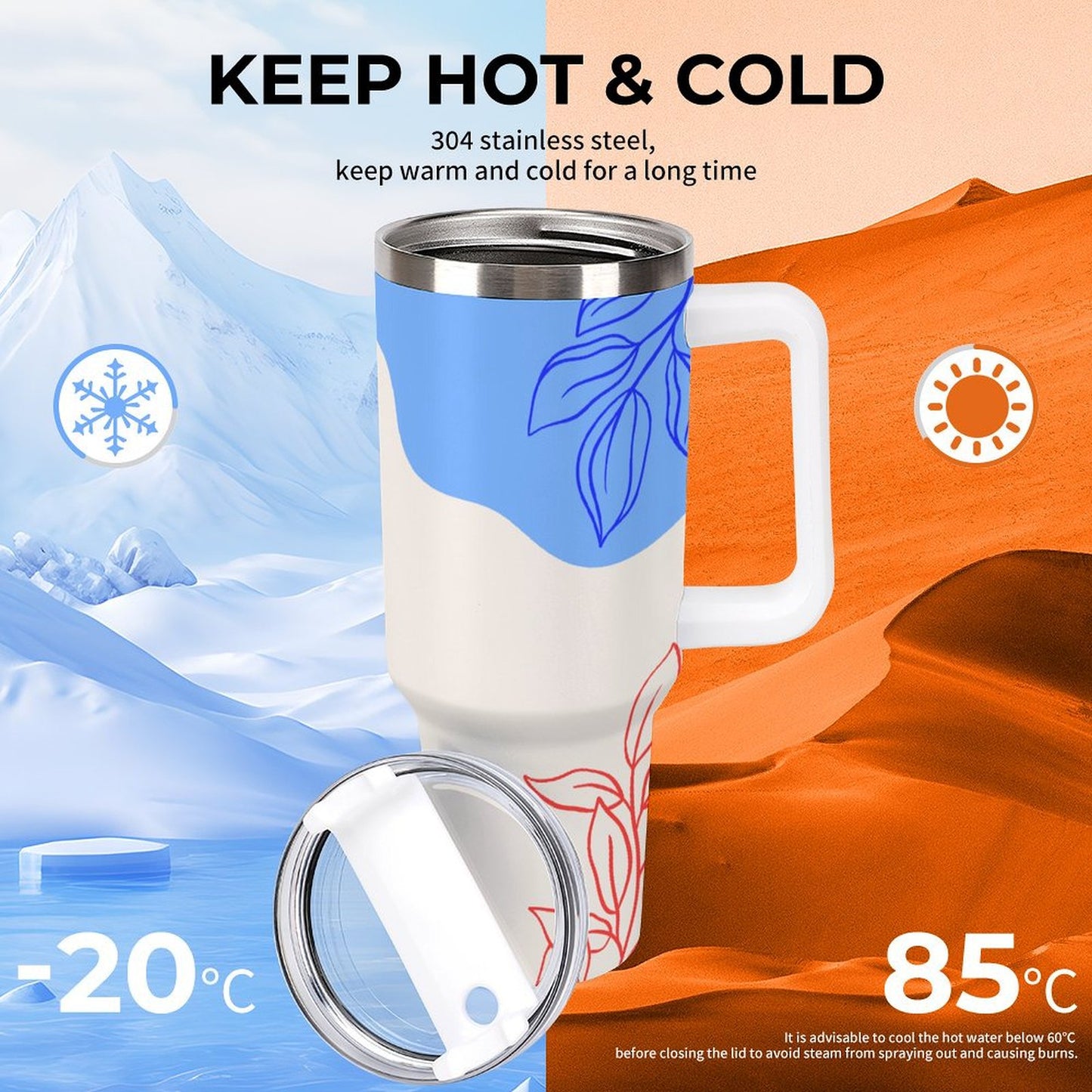 PHDT00038 POD US Local Tumbler 40 oz Large Capacity Car Cup Flowers, Leaves, Geometry, Color Blocks