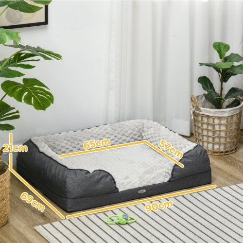 UK Local PawHut Calming Dog Bed Pet Mattress W Removable Cover, Anti-Slip Bottom, For Medium Dogs, 90L X 69W X 21Hcm - Charcoal Grey
