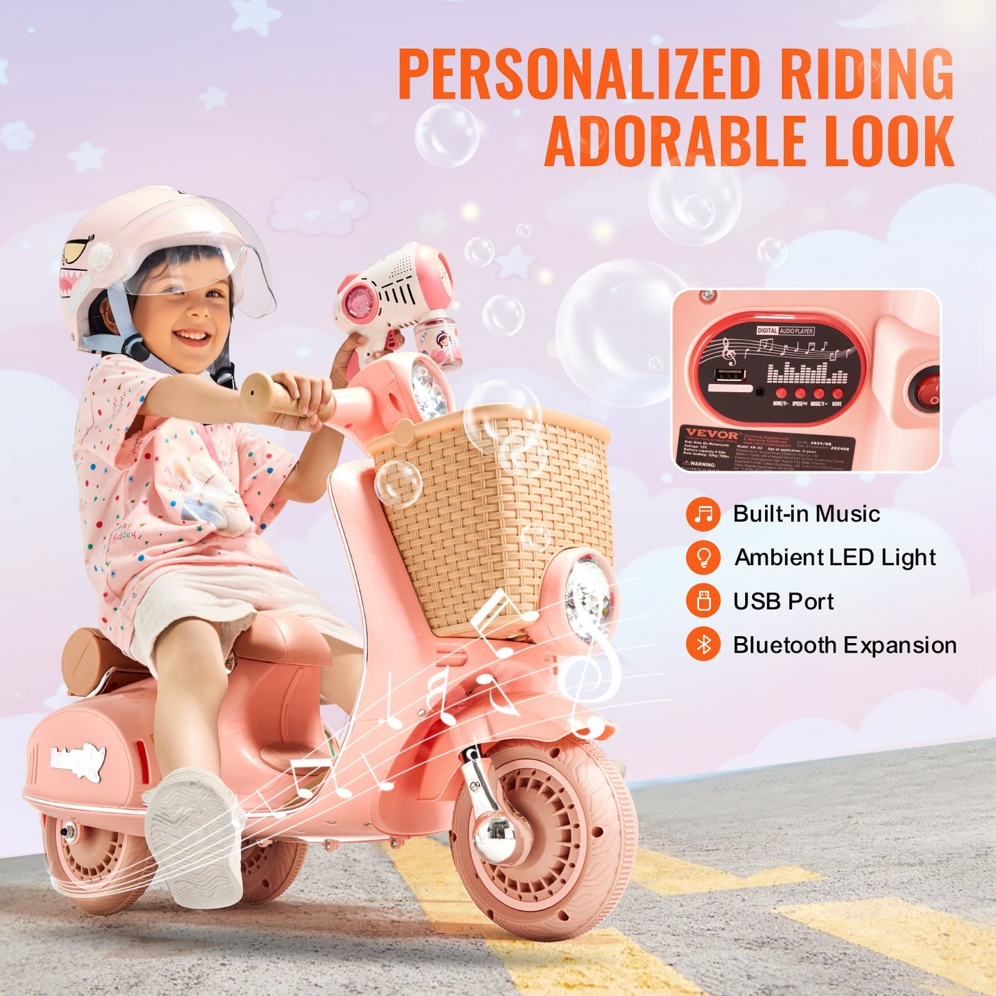 US Local Kids Ride On Motorcycle 6V Electric Motor Trike With LED For Kids Aged 3