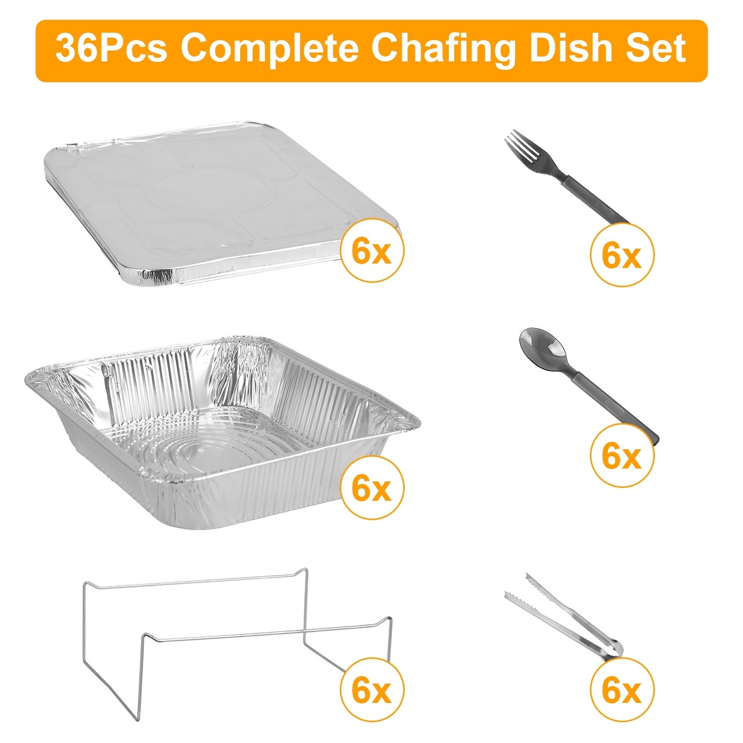 US Local 36Pcs Disposable Chafing Dish Buffet Set Food Warmers For Party Buffet Server Catering Supplies With Covers Utensils Half Size Food Pans For Parties Events BBQ Catering