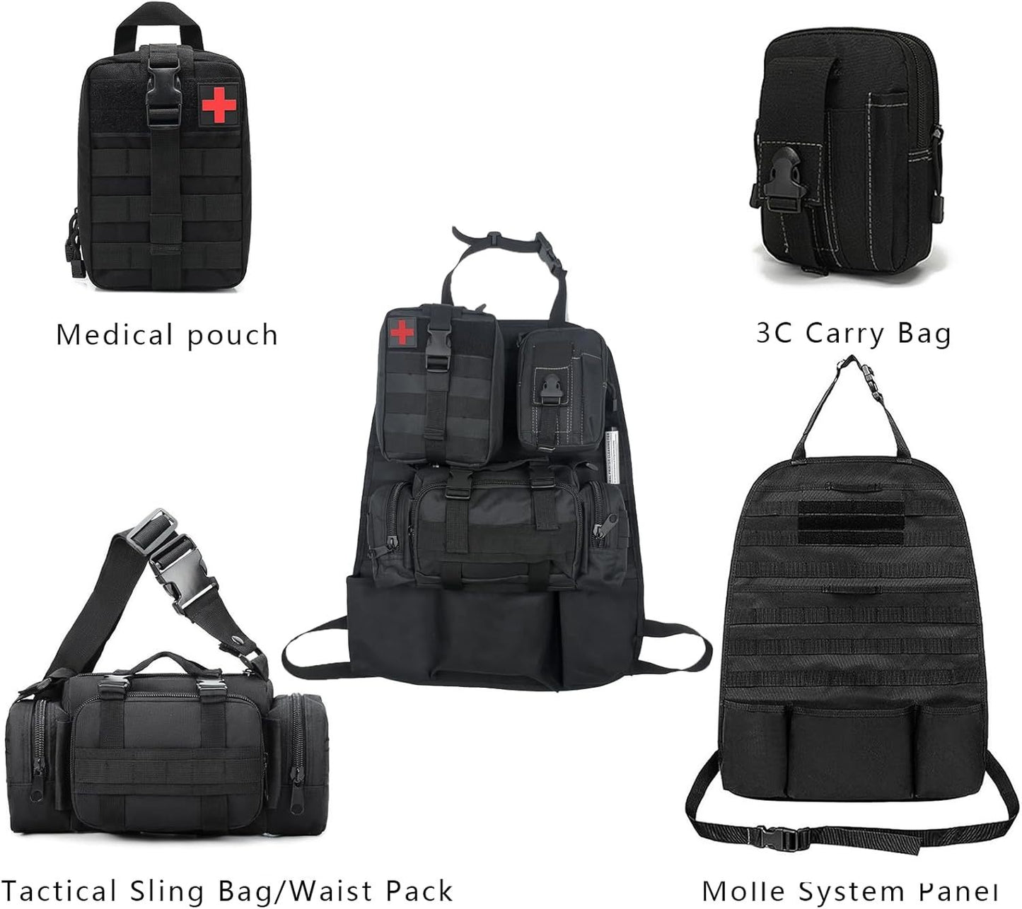 US Local 2 Set-Storage Bag, Back Seat Organizer With 3 Detachable Pouches, Tool Room, Warehouse, Outdoor Activity Use