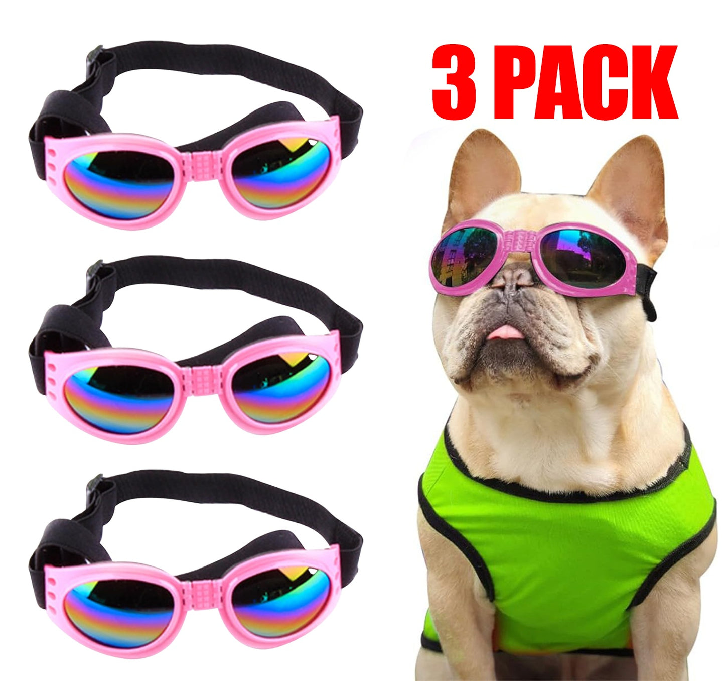 US Local Pet Sunglasses Dog Cat Windproof Glasses Accessories Goggles Small Medium Dog Sun Visor Eye Wear Glasses UV Dust Fog Protection With Adjustable Strap