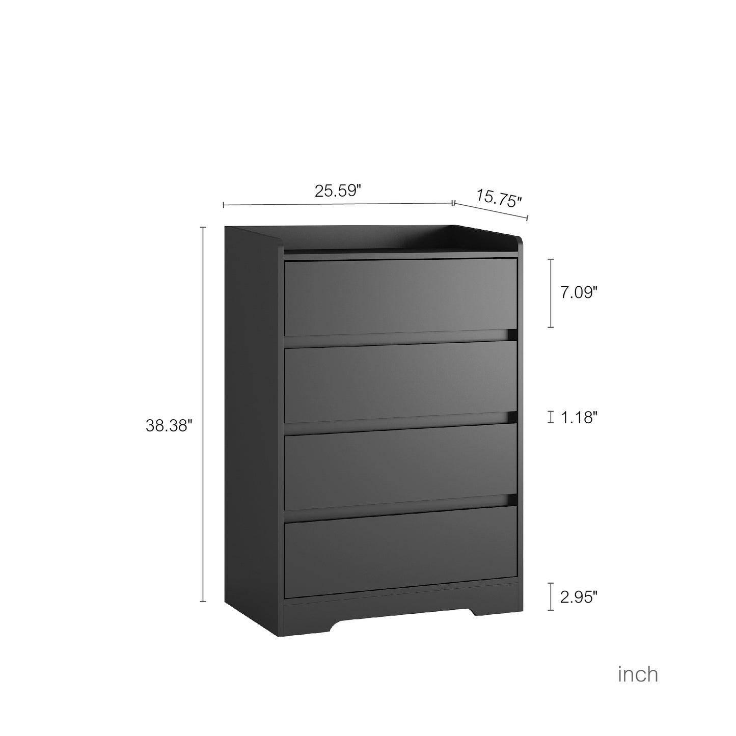 US Local 4 Drawer Dresser, Chest Of Drawers Without Handle,Black Dresser For Bedroom Waterproof, Modern Wooden Cabinet With Sturdy Frame For Living Room, Entryway, Bedroom, Hallway, Office