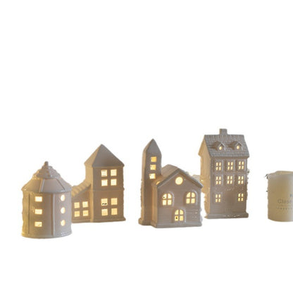 Christmas Decoration Ceramic Small House Small Night Lamp Desktop