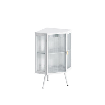 US Local Floor Conical Cabinet With Tempered Glass Door And Storage Shelves, Suitable For Bathroom, Living Room, Bedroom