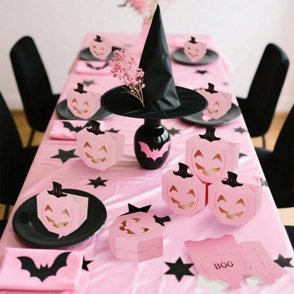 20 PcsPink Halloween Gift Boxes Pumpkin Shaped Treat Boxes Square Favor Wrapping Boxes Halloween Party Favor Supplies For Indoor Home Holiday Party Thanksgiving Decorations