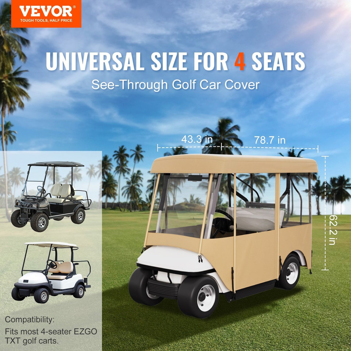 US Local VEVOR Golf Cart Enclosure, 4-Person Golf Cart Cover, 4-Sided Fairway Deluxe, 300D Waterproof Driving Enclosure With Transparent Windows, Fit For EZGO, Club Car, YamahaCart