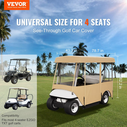 US Local VEVOR Golf Cart Enclosure, 4-Person Golf Cart Cover, 4-Sided Fairway Deluxe, 300D Waterproof Driving Enclosure With Transparent Windows, Fit For EZGO, Club Car, YamahaCart