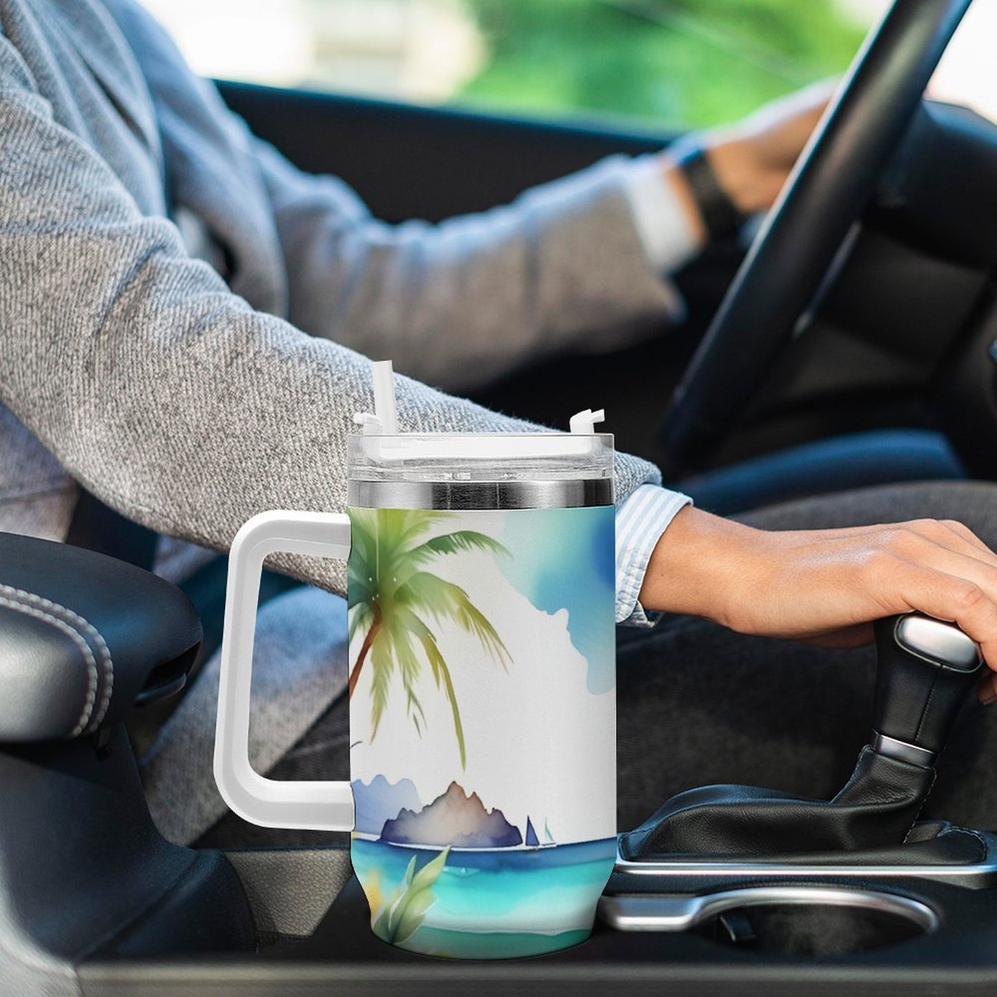 PHDT00043 POD US Local Tumbler 40 oz Large Capacity Car Cup, Watercolor, Hibiscus