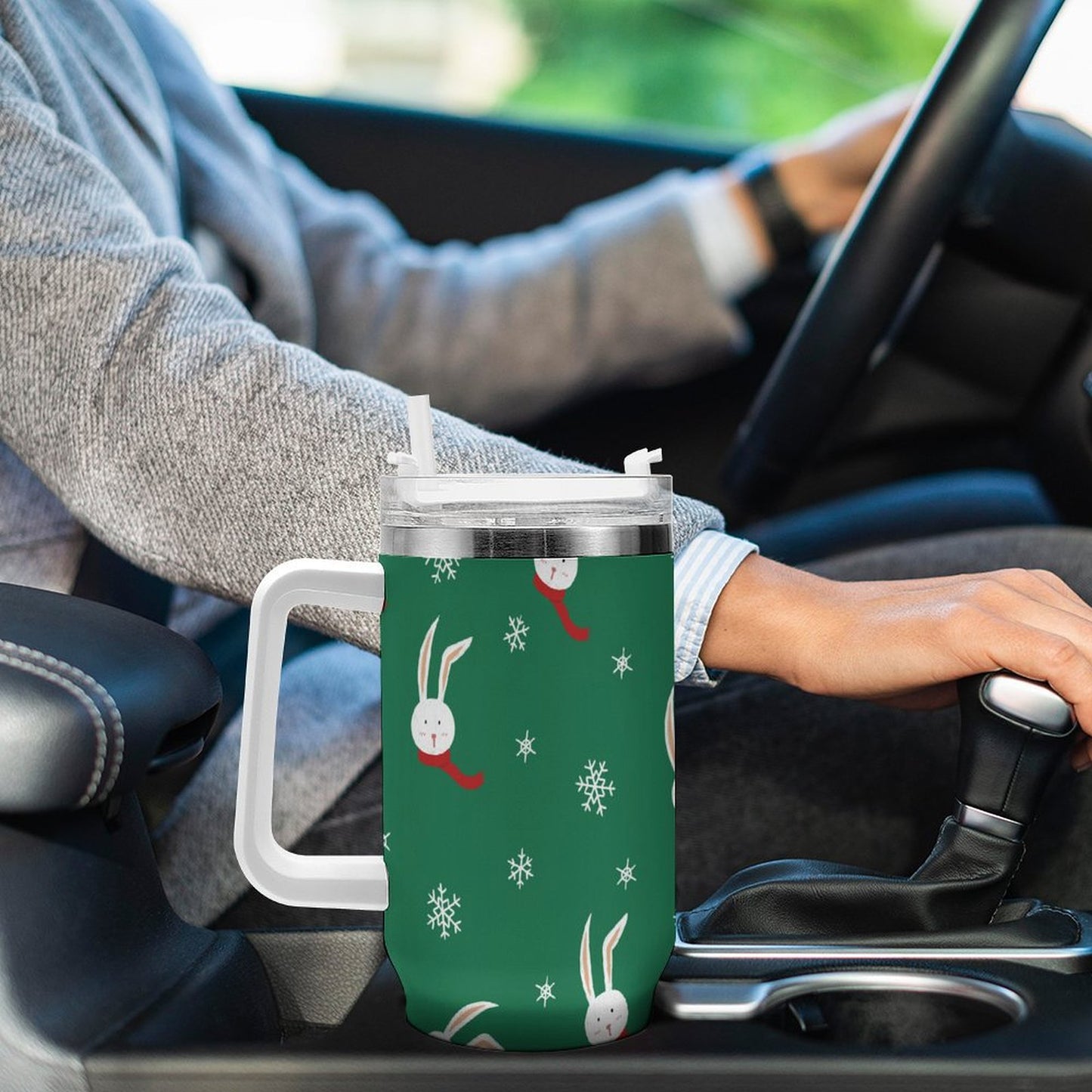 PHDT00013 POD US Local Tumbler 40 oz Large Capacity Car Cup Christmas Rabbit Snowflake