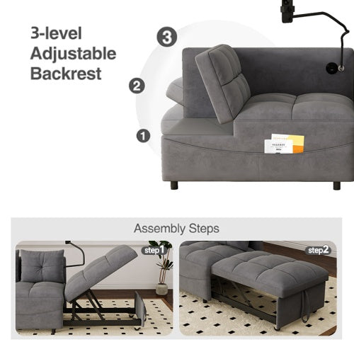 US Local 1 Versatile Foldable Sofa Bed In 3 Lengths, Modern Sofa Sofa Sofa Velvet Pull-out Bed, Loveseat Sofa Adjustable Back And With USB Port And Swivel Phone Stand
