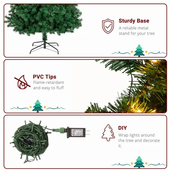 7ft 1100 Branches PVC Material DIY 200 Lights Warm Color 8 Modes Christmas Tree Green
