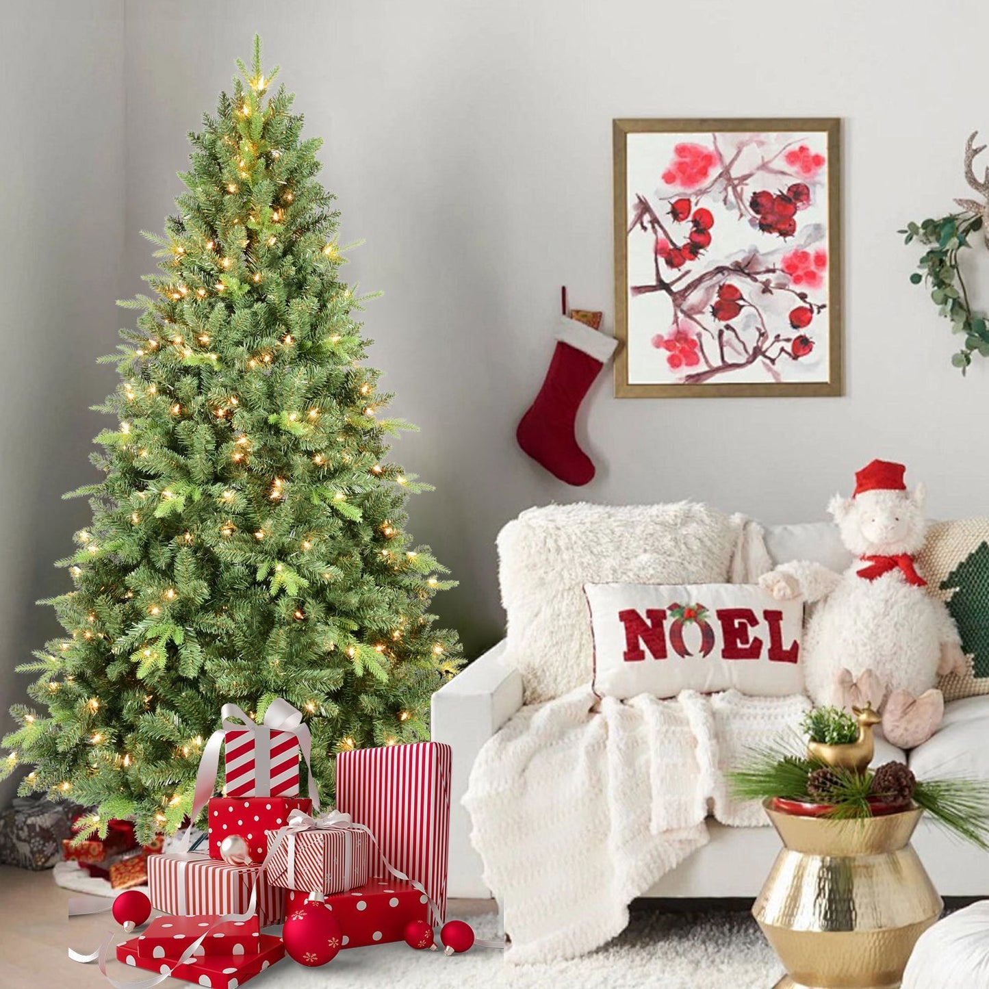 CA Local 5 ft PE PVC Mixed Tree Hinged Green Tree Christmas With Lights Fireproof Artificial Christmas Tree