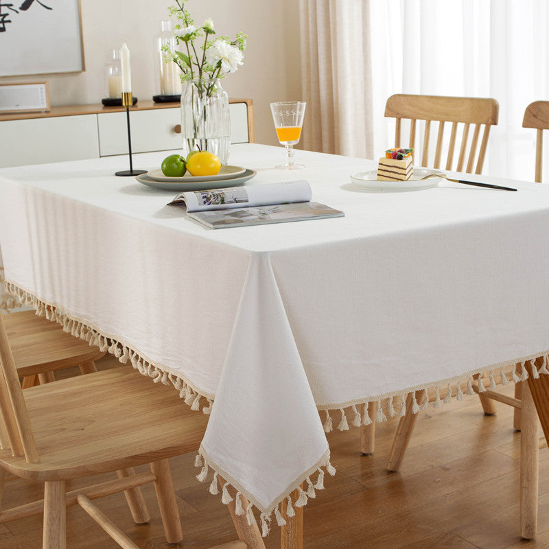 Simple Tassel Tablecloth Pure Color Washed Cotton Tablecloth