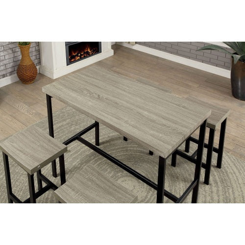 USA Local 5 Pc Counter Height Table Set Two Tone Design Black Gray Dining Chairs Sturdy Metal Construction PVC Plastic Top Dining Room Furniture