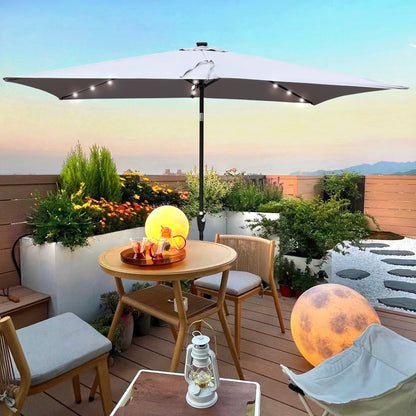 US Local 10x6.5ft Rectangular Solar LED Patio Umbrellas With Crank & Push Button Tilt
