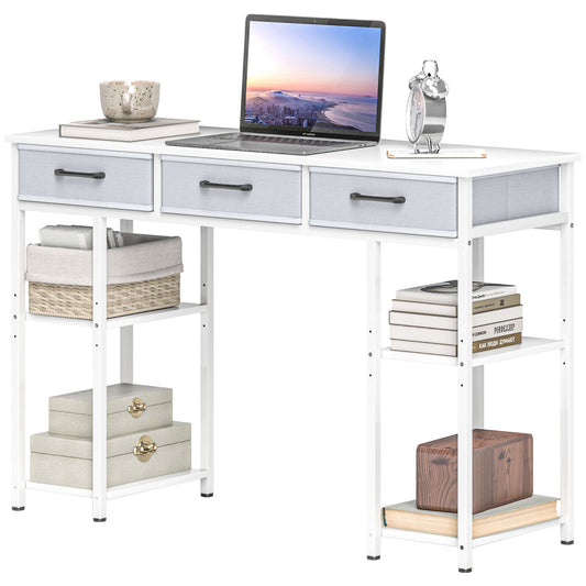 US Local 47 Small Computer Desk, Writing Desk With Fabric Drawers, Home Office Desk With Adjustable Shelves, White