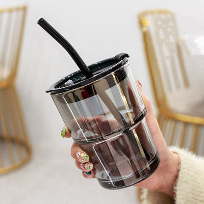 Creative Portable Bamboo Cup With Lid Straw Glass