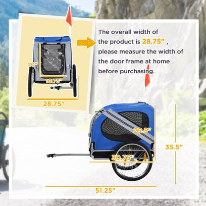 US Local Aosom Dog Bike Trailer Pet Cart Bicycle Wagon Cargo Carrier Attachment For Travel With 3 Entrances Large Wheels For Off-Road & Mesh Screen