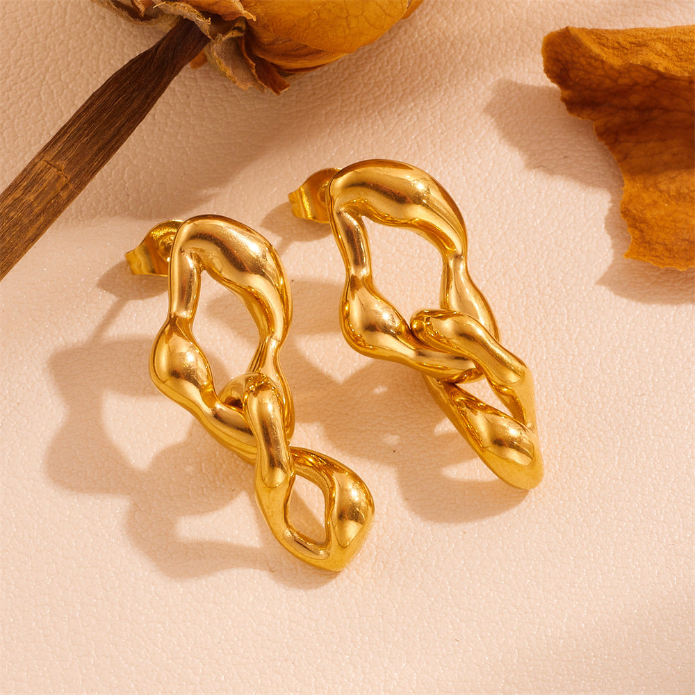 European And American Tassel Leaves Stainless Steel Non-fading Twist Earrings