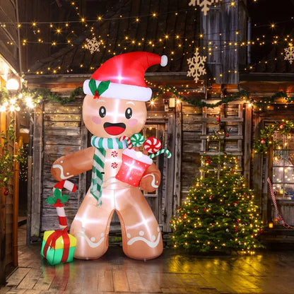 US Local 7.9 FT Lighted Christmas Inflatable Decoration, Inflatable Gingerbread Man Outdoor Decoration, Funny Blow Up Yard Decorations With Built-in LED Lights For Holiday Party Front Yard Lawn Garden Decor