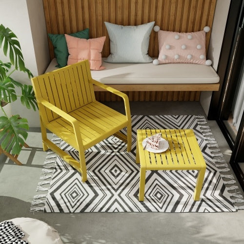 US Local 2-Piece Indoo Outdoor Furniture Set 1 Chairs & 1 Coffee Tables Waterproof PP Material - Easy Assembly Patio Conversation Set