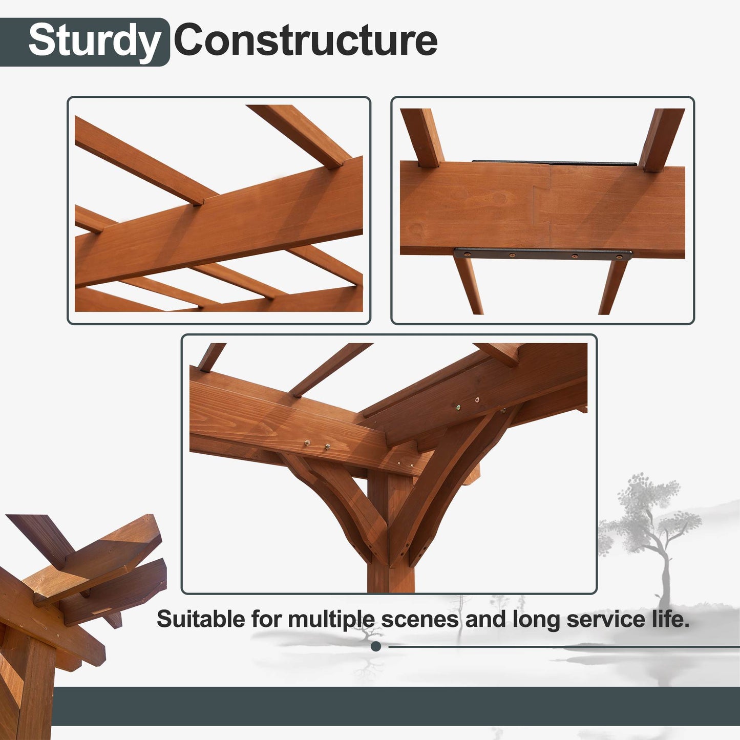 US Local Outdoor Wood Pergola, Wooden Patio Pergola Gazebo For Climbing Plant Support, Garden,Brown