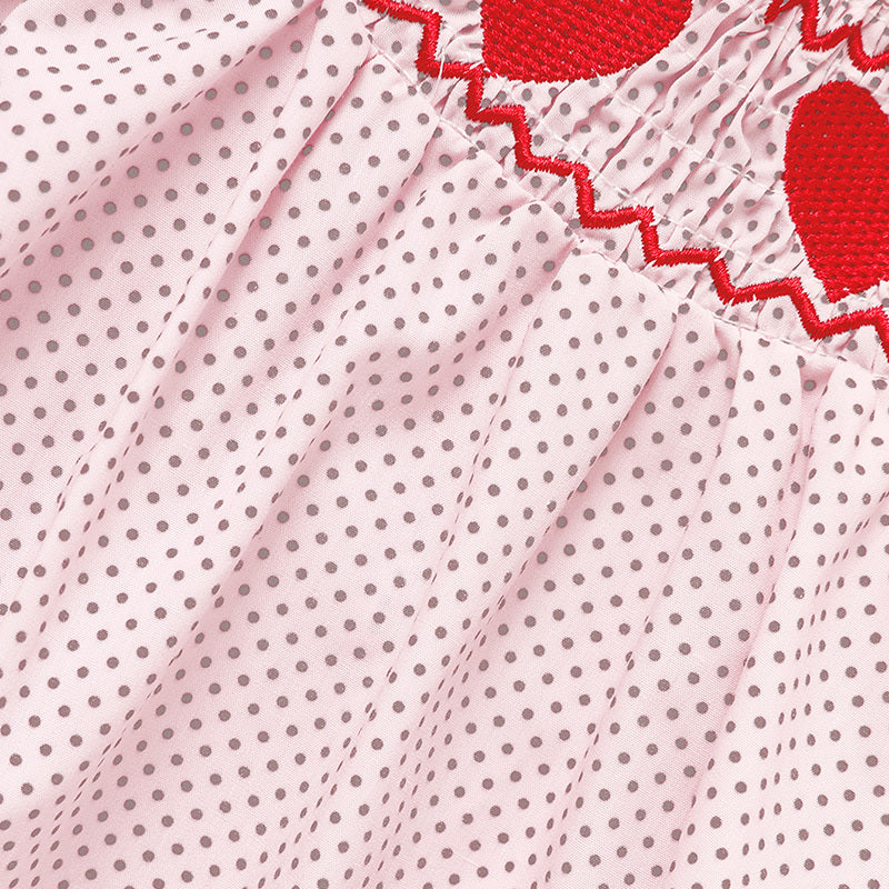 US Local Newborn Baby Girls' Valentine's Day Smocked Romper Short Sleeve Heart Embroidery Jumpsuit Casual Cute Romper