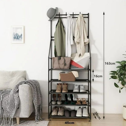 US Local Five-tier Shoe And Hat Racks With 8 Hooks