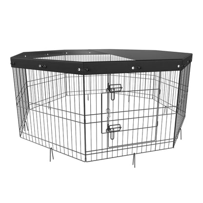 US Local VEVOR Dog Playpen, 8 Panels Foldable Metal Dog Exercise Pen With Top Cover, 24inch H Pet Fence Puppy Crate Kennel With Ground Stakes, Indoor Outdoor Dog Pen For Small Medium Pets, For Camping, Yard